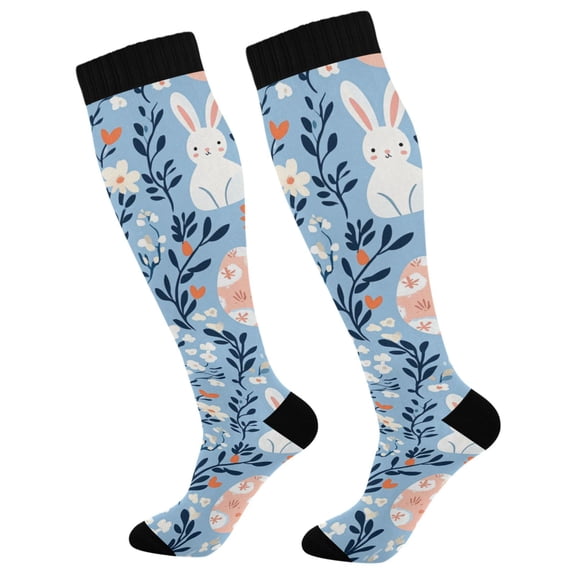 FORMRS Womens Knee High Socks Casual Long Thick Travel Daily Wear, 2 Pairs, Floral Easter Rabbits