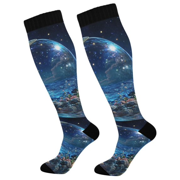 FORMRS Womens Knee High Socks Casual Long Thick Travel Daily Wear, 2 Pairs, Floral Occean