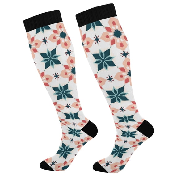 FORMRS Womens Knee High Socks Casual Long Thick Travel Daily Wear, 2 Pairs, Flowers Geometric Pattern