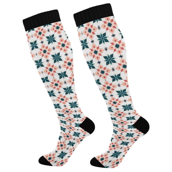 FORMRS Womens Knee High Socks Casual Long Thick Travel Daily Wear, 2 Pairs, Flowers Geometric Pattern