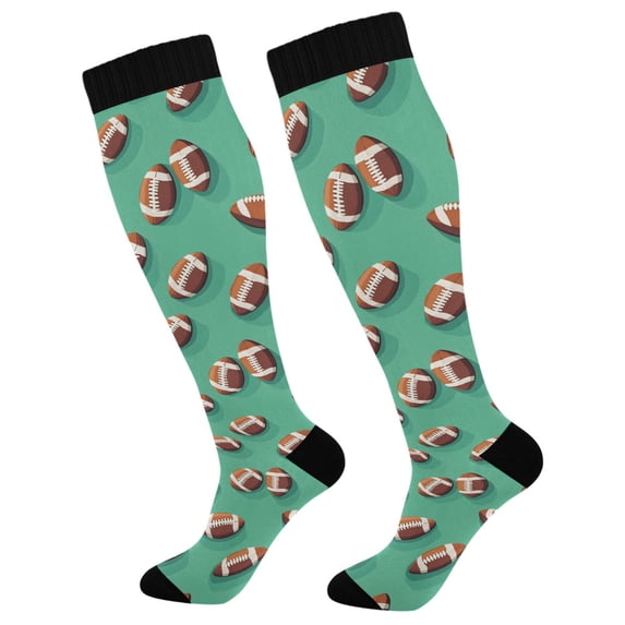 FORMRS Womens Knee High Socks Casual Long Thick Travel Daily Wear, 2 Pairs, Green American Footballs