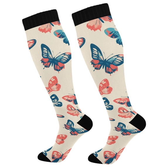 FORMRS Womens Knee High Socks Casual Long Thick Travel Daily Wear, 2 Pairs, Green Butterflies
