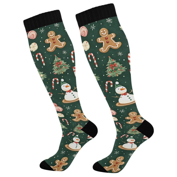 FORMRS Womens Knee High Socks Casual Long Thick Travel Daily Wear, 2 Pairs, Green Christmas Trees
