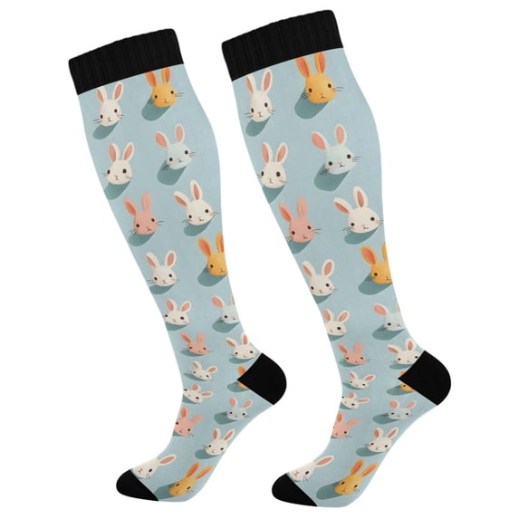 FORMRS Womens Knee High Socks Casual Long Thick Travel Daily Wear, 2 Pairs, Green Cute Rabbits