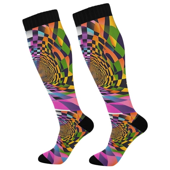 FORMRS Womens Knee High Socks Casual Long Thick Travel Daily Wear, 2 Pairs, Green Wavy Plaid
