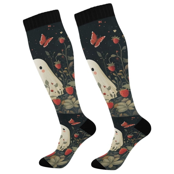 FORMRS Womens Knee High Socks Casual Long Thick Travel Daily Wear, 2 Pairs, Happy Ghost