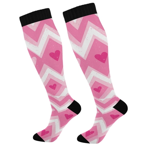 FORMRS Womens Knee High Socks Casual Long Thick Travel Daily Wear, 2 Pairs, Heart Geometric