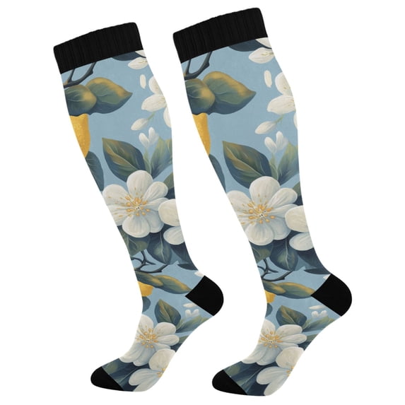 FORMRS Womens Knee High Socks Casual Long Thick Travel Daily Wear, 2 Pairs, Lemon Pattern