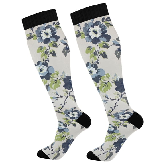 FORMRS Womens Knee High Socks Casual Long Thick Travel Daily Wear, 2 Pairs, Light Floral Pattern