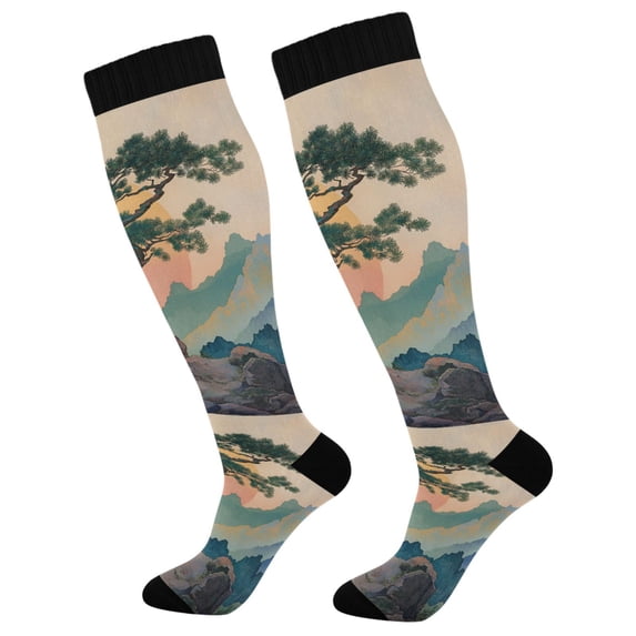 FORMRS Womens Knee High Socks Casual Long Thick Travel Daily Wear, 2 Pairs, Pine Tree at Dawn