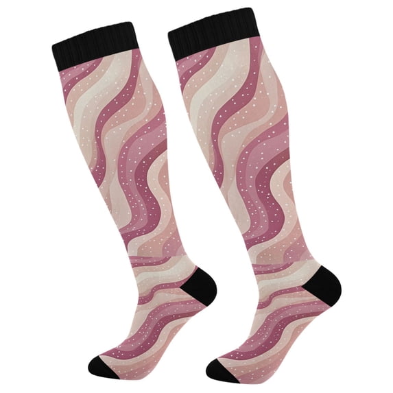 FORMRS Womens Knee High Socks Casual Long Thick Travel Daily Wear, 2 Pairs, Pink Brown Pattern