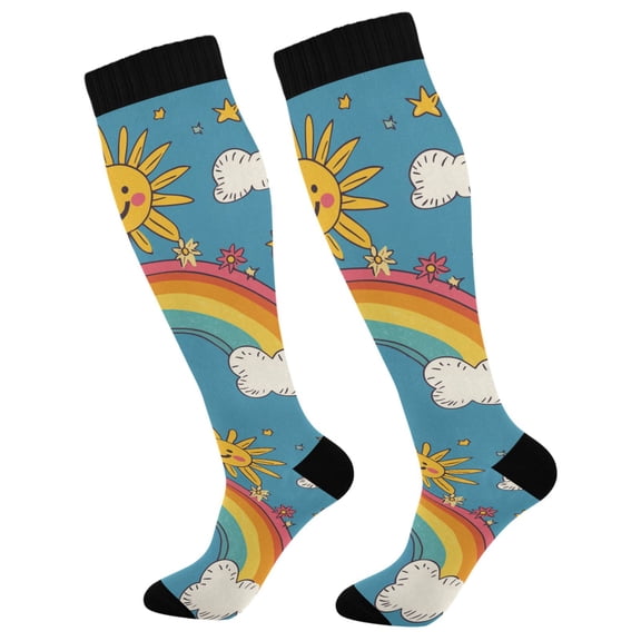 FORMRS Womens Knee High Socks Casual Long Thick Travel Daily Wear, 2 Pairs, Rainbow with Stars