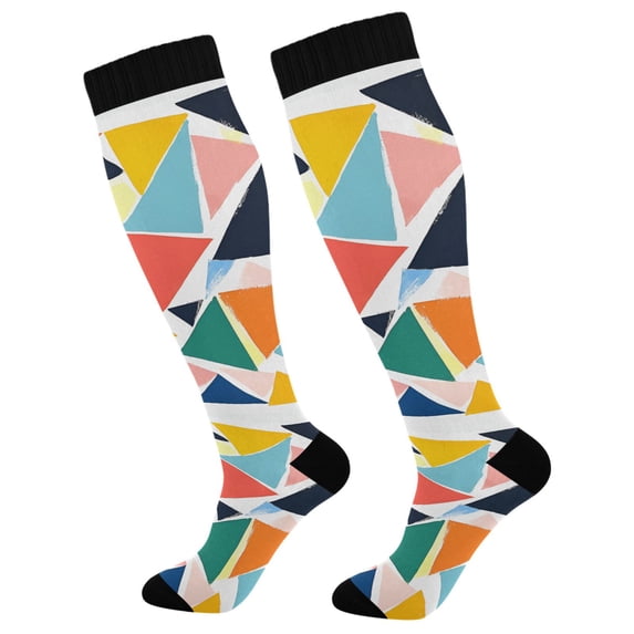 FORMRS Womens Knee High Socks Casual Long Thick Travel Daily Wear, 2 Pairs, Red Triangles