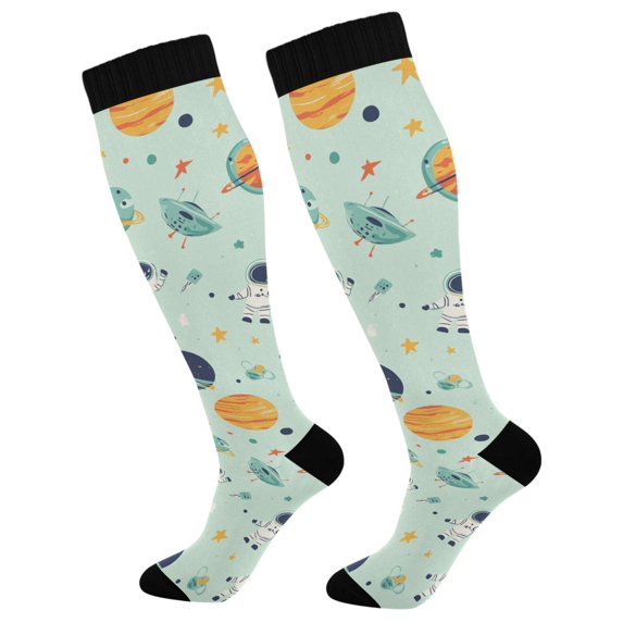 FORMRS Womens Knee High Socks Casual Long Thick Travel Daily Wear, 2 Pairs, Space Patterns