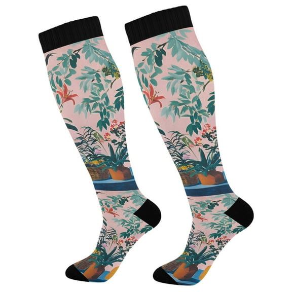 FORMRS Womens Knee High Socks Casual Long Thick Travel Daily Wear, 2 Pairs, Vibrant Flowers