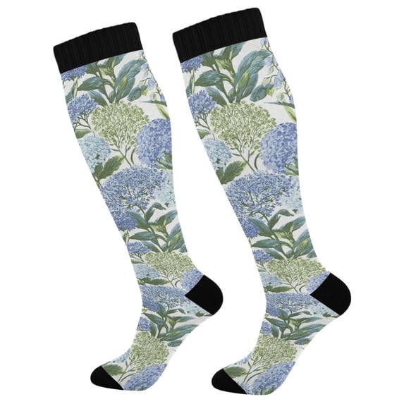 FORMRS Womens Knee High Socks Casual Long Thick Travel Daily Wear, 2 Pairs, Vibrant Hydrangeas Pattern