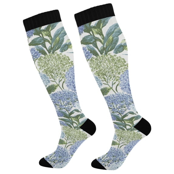 FORMRS Womens Knee High Socks Casual Long Thick Travel Daily Wear, 2 Pairs, Vibrant Hydrangeas Pattern