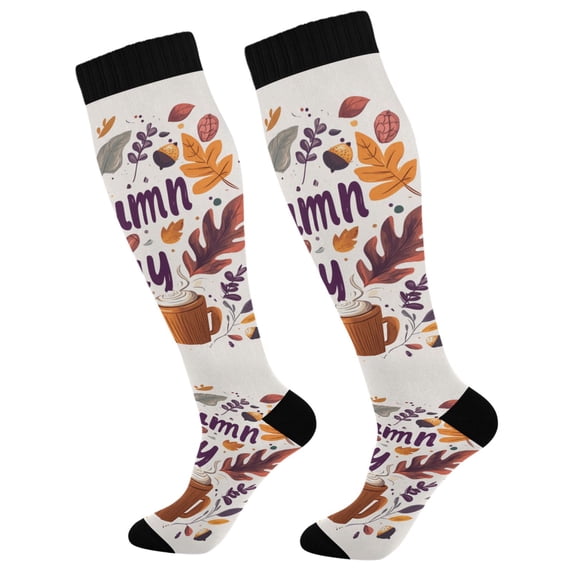 FORMRS Womens Knee High Socks Casual Long Thick Travel Daily Wear, 2 Pairs, Warm Autumn Day