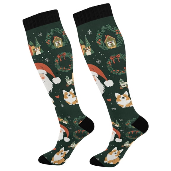 FORMRS Womens Knee High Socks Casual Long Thick Travel Daily Wear, 2 Pairs, Whimsical Christmas