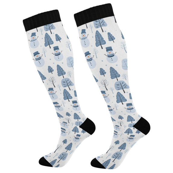 FORMRS Womens Knee High Socks Casual Long Thick Travel Daily Wear, 2 Pairs, White Snowman