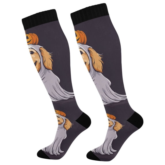 FORMRS Womens Knee High Socks Casual Long Thick Travel Daily Wear, 2 Pairs, Yellow Halloween Dog