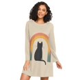 thumbnail image 1 of FORMRS Womens Long Sleeve Nightgowns Crew Neck Sleep Shirt Soft Pajamas Sizes S-3XL, Beige Cat Rainbow, 1 of 8
