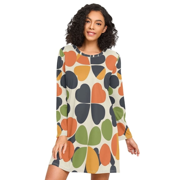 FORMRS Womens Long Sleeve Nightgowns Crew Neck Sleep Shirt Soft Pajamas Sizes S-3XL, Black Clover Pattern