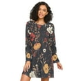 thumbnail image 1 of FORMRS Womens Long Sleeve Nightgowns Crew Neck Sleep Shirt Soft Pajamas Sizes S-3XL, Black Floral Pattern, 1 of 8