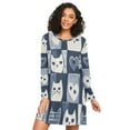 thumbnail image 1 of FORMRS Womens Long Sleeve Nightgowns Crew Neck Sleep Shirt Soft Pajamas Sizes S-3XL, Blue Cats and Hearts, 1 of 8