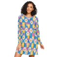 thumbnail image 1 of FORMRS Womens Long Sleeve Nightgowns Crew Neck Sleep Shirt Soft Pajamas Sizes S-3XL, Blue Checkered Daisy, 1 of 8