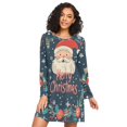 thumbnail image 1 of FORMRS Womens Long Sleeve Nightgowns Crew Neck Sleep Shirt Soft Pajamas Sizes S-3XL, Blue Christmas Santa, 1 of 8
