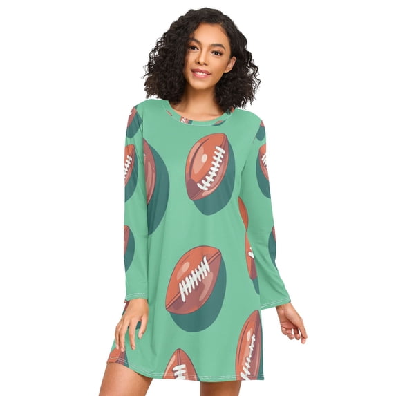 FORMRS Womens Long Sleeve Nightgowns Crew Neck Sleep Shirt Soft Pajamas Sizes S-3XL, Brown American Footballs