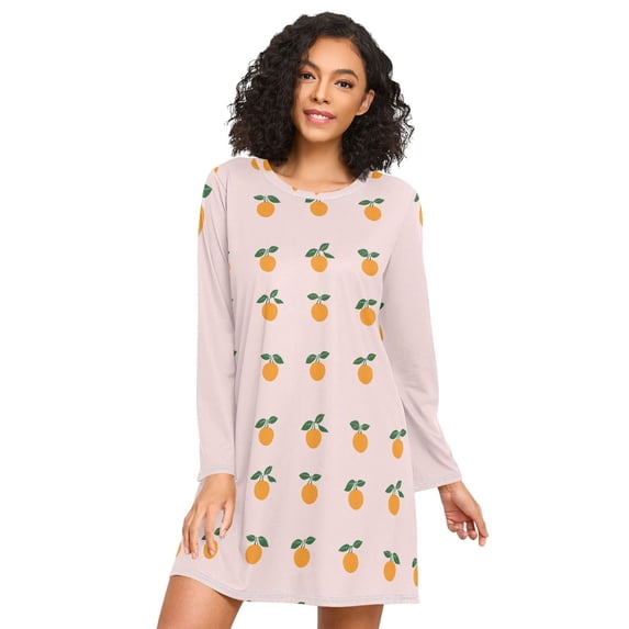 FORMRS Womens Long Sleeve Nightgowns Crew Neck Sleep Shirt Soft Pajamas Sizes S-3XL, Cartoon Citrus