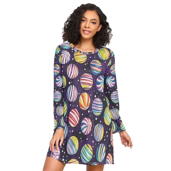 FORMRS Womens Long Sleeve Nightgowns Crew Neck Sleep Shirt Soft Pajamas Sizes S-3XL, Colorful Candies