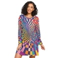 thumbnail image 1 of FORMRS Womens Long Sleeve Nightgowns Crew Neck Sleep Shirt Soft Pajamas Sizes S-3XL, Colorful Wavy Plaid, 1 of 8