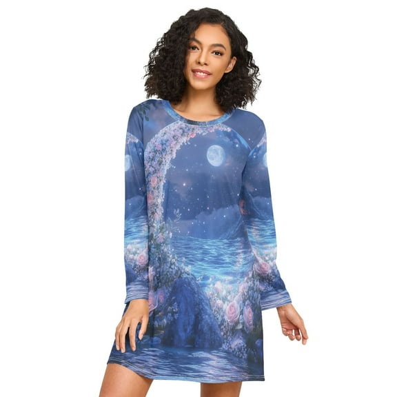 FORMRS Womens Long Sleeve Nightgowns Crew Neck Sleep Shirt Soft Pajamas Sizes S-3XL, Crystal Ball