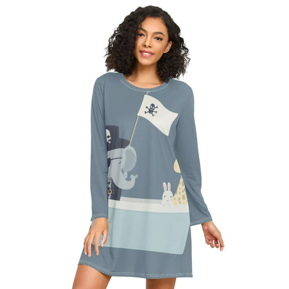FORMRS Womens Long Sleeve Nightgowns Crew Neck Sleep Shirt Soft Pajamas Sizes S-3XL, Cute Animals