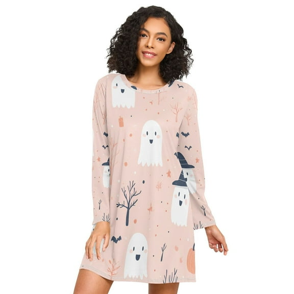 FORMRS Womens Long Sleeve Nightgowns Crew Neck Sleep Shirt Soft Pajamas Sizes S-3XL, Cute Cartoon Halloween