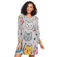 thumbnail image 1 of FORMRS Womens Long Sleeve Nightgowns Crew Neck Sleep Shirt Soft Pajamas Sizes S-3XL, Cute Cat Pattern, 1 of 8