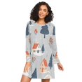 thumbnail image 1 of FORMRS Womens Long Sleeve Nightgowns Crew Neck Sleep Shirt Soft Pajamas Sizes S-3XL, Gray Cartoon Houses, 1 of 8