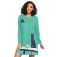 thumbnail image 1 of FORMRS Womens Long Sleeve Nightgowns Crew Neck Sleep Shirt Soft Pajamas Sizes S-3XL, Green Cat, 1 of 8