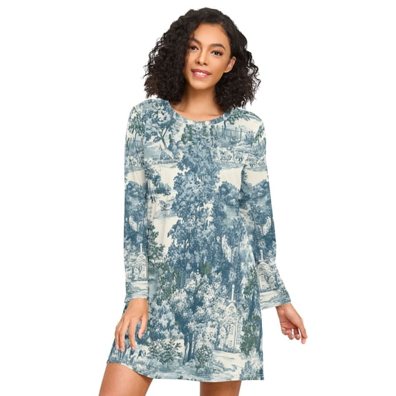FORMRS Womens Long Sleeve Nightgowns Crew Neck Sleep Shirt Soft Pajamas Sizes S-3XL, Green Flourishing Garden