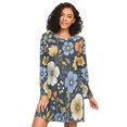thumbnail image 1 of FORMRS Womens Long Sleeve Nightgowns Crew Neck Sleep Shirt Soft Pajamas Sizes S-3XL, Navy Floral Pattern, 1 of 8