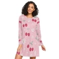 thumbnail image 1 of FORMRS Womens Long Sleeve Nightgowns Crew Neck Sleep Shirt Soft Pajamas Sizes S-3XL, Pink Cute Cherry Pattern, 1 of 8
