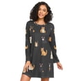thumbnail image 1 of FORMRS Womens Long Sleeve Nightgowns Crew Neck Sleep Shirt Soft Pajamas Sizes S-3XL, Pixel Cat, 1 of 8
