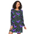 thumbnail image 1 of FORMRS Womens Long Sleeve Nightgowns Crew Neck Sleep Shirt Soft Pajamas Sizes S-3XL, Purple Cartoon Bats Pattern, 1 of 8
