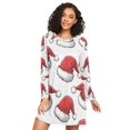 thumbnail image 1 of FORMRS Womens Long Sleeve Nightgowns Crew Neck Sleep Shirt Soft Pajamas Sizes S-3XL, Red Santa Hats Pattern, 1 of 8