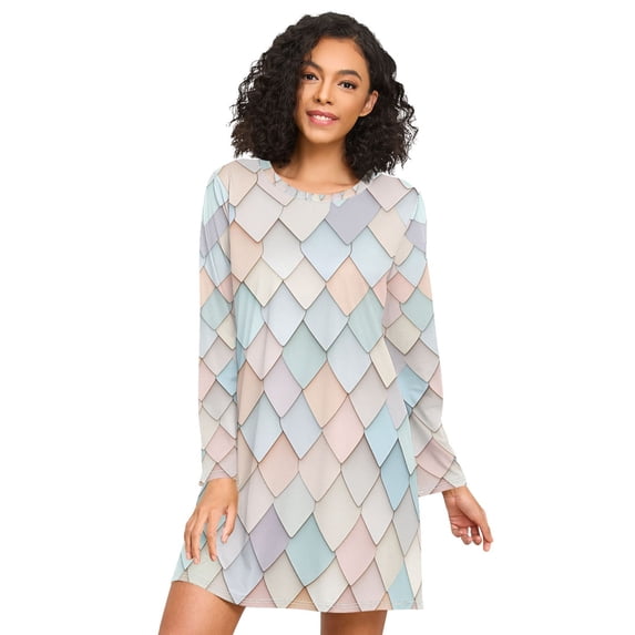FORMRS Womens Long Sleeve Nightgowns Crew Neck Sleep Shirt Soft Pajamas Sizes S-3XL, Small Pink Pattern
