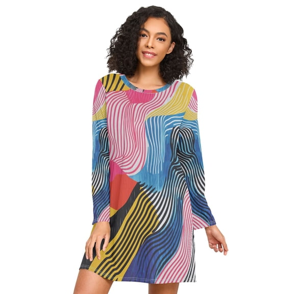 FORMRS Womens Long Sleeve Nightgowns Crew Neck Sleep Shirt Soft Pajamas Sizes S-3XL, Stripes Pattern