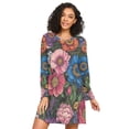 thumbnail image 1 of FORMRS Womens Long Sleeve Nightgowns Crew Neck Sleep Shirt Soft Pajamas Sizes S-3XL, Vibrant Blooming Flowers, 1 of 8